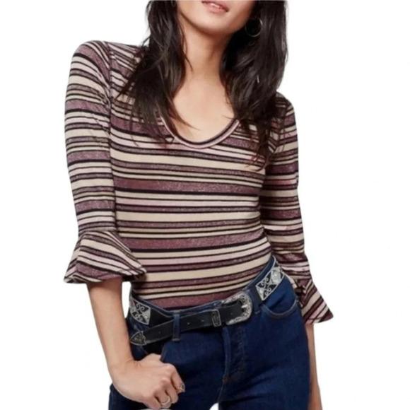 Free People Tops - Free People Surprise Party metallic striped top